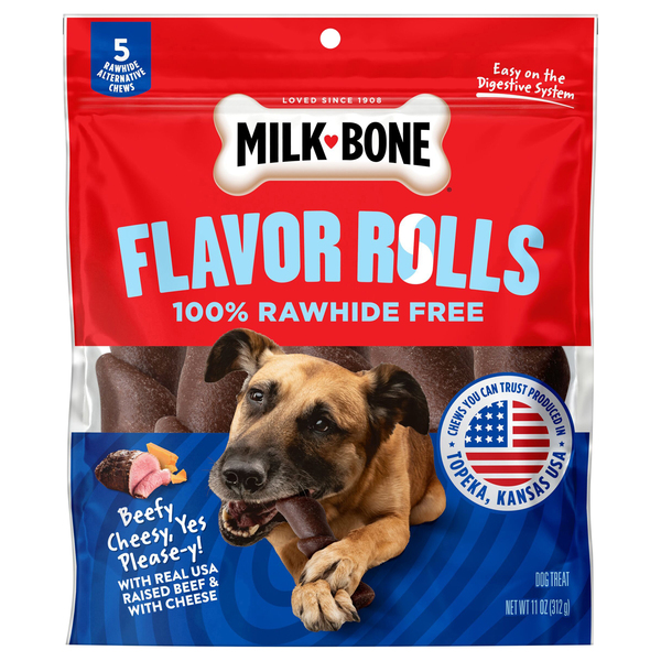 Milk Bone Flavor Rolls Beefy Cheesy Rawhide Free Dog Treats 5 ct 11 oz pkg GIANT