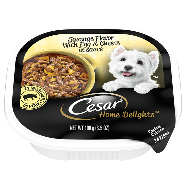 CESAR Home Delights Sausage with Egg Cheese in Sauce Adult Wet Dog Food 3.5 oz pkg GIANT
