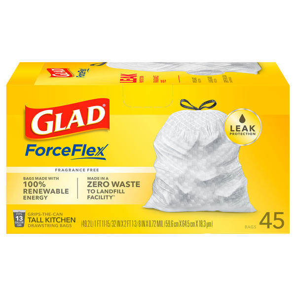 Glad ForceFlex 13 gal Tall Kitchen Bags Drawstring 90 pk 0.72 mil