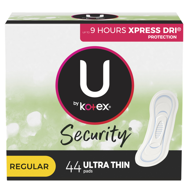 U by Kotex Clean & Secure Ultra Thin Pads, Regular Absorbency, 44 Count -  44 ea