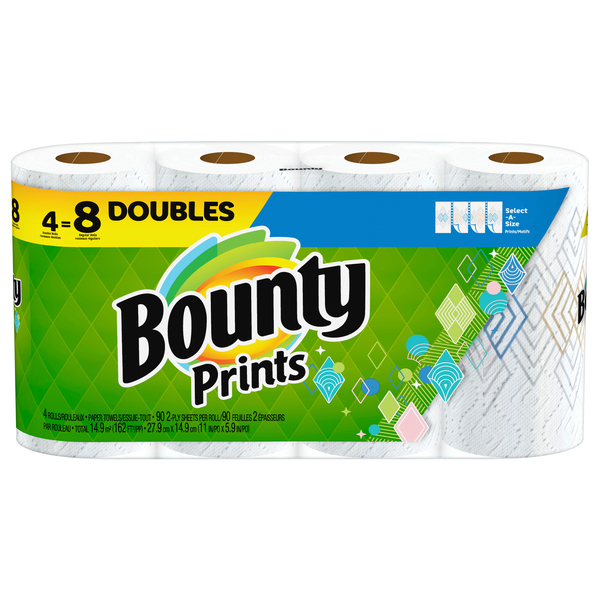 Bounty Select-A-Size Prints Double Rolls Paper Towels, 2 count