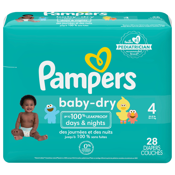 Pampers Baby Dry Size 4 Baby Diapers 22 37 lb 28 ct pkg Stop