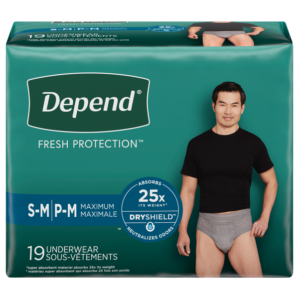 Depend Men's Fresh Protection Incontinence Underwear Maximum Gray