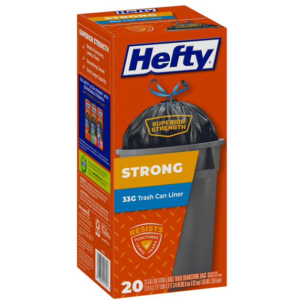 Hefty Strong Trash Can Liner Extra Large Drawstring Bags 33 Gallon - 20 ct  box