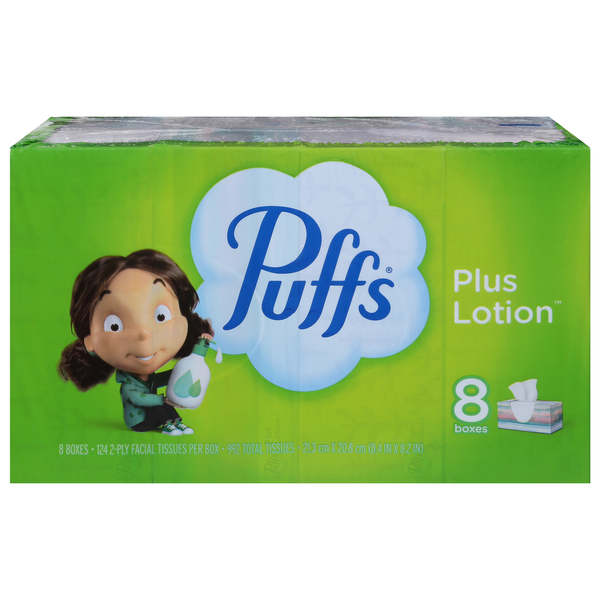 Puffs Plus Lotion Facial Tissues, 1 Family Box, 124 Tissues per Box