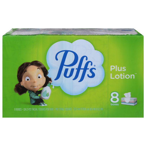 Puffs Plus Lotion Facial Tissue 2-Ply White 124 ct ea - 3 pk