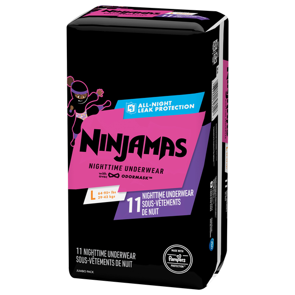 Ninjamas Nighttime Underwear All Night Leak Protection Girl L/XL (64-125)  lbs - 11 ct pkg