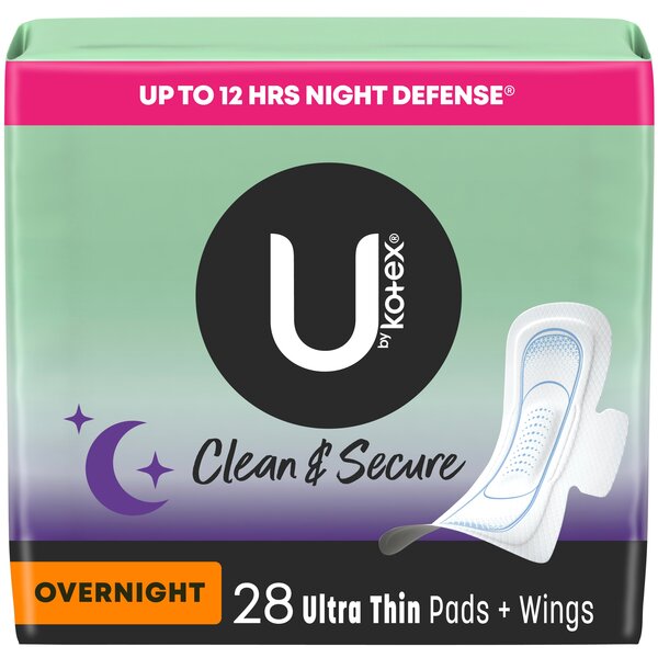 U by Kotex Clean & Secure Ultra Thin Pads with Wings Overnight - 28 ct pkg