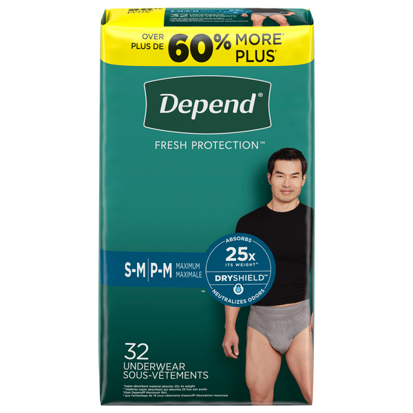 Depend Men's Fresh Protection Incontinence Underwear Maximum Gray S/M - 32  ct pkg