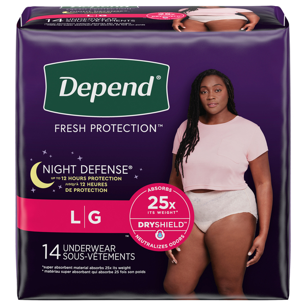 Depend Women's Night Defense Incontinence Underwear Blush L - 14