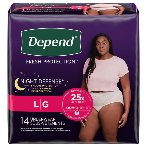 Depend Women s Night Defense Incontinence Underwear Blush L 14