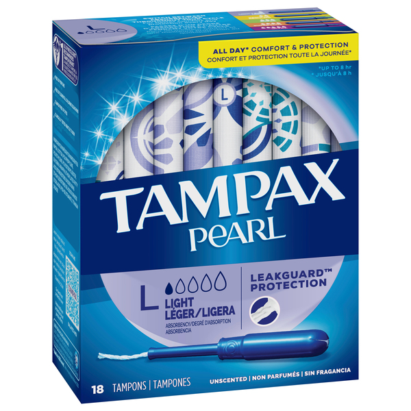 Tampax Pearl Tampons Light Unscented - 18 ct box