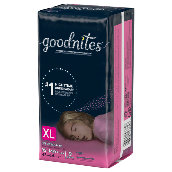 GoodNites Nighttime Underwear Girls XL (95-140 lbs) - 9 ct pkg