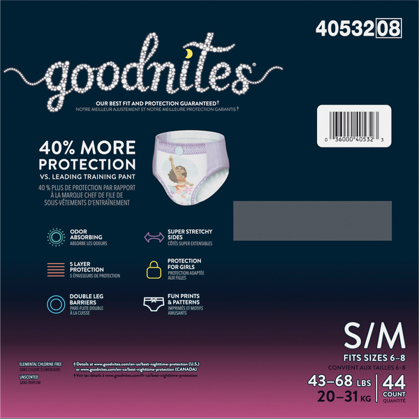 GoodNites Girls S/M Nighttime Underwear 43-68 lb - 44 ct box
