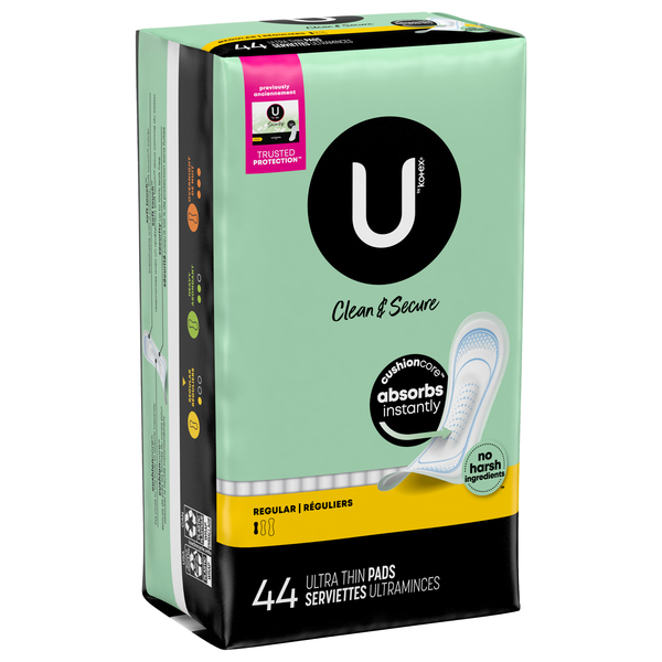 U by Kotex Clean Secure Maxi Ultra Thin Pads Regular 44 ct pkg