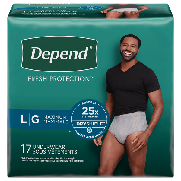 Depend Men's Fresh Protection Incontinence Underwear Maximum Gray