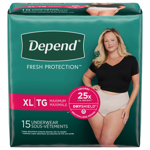 Depend Women's Fresh Protection Incontinence Underwear Maximum Blush XL -  15 ct pkg