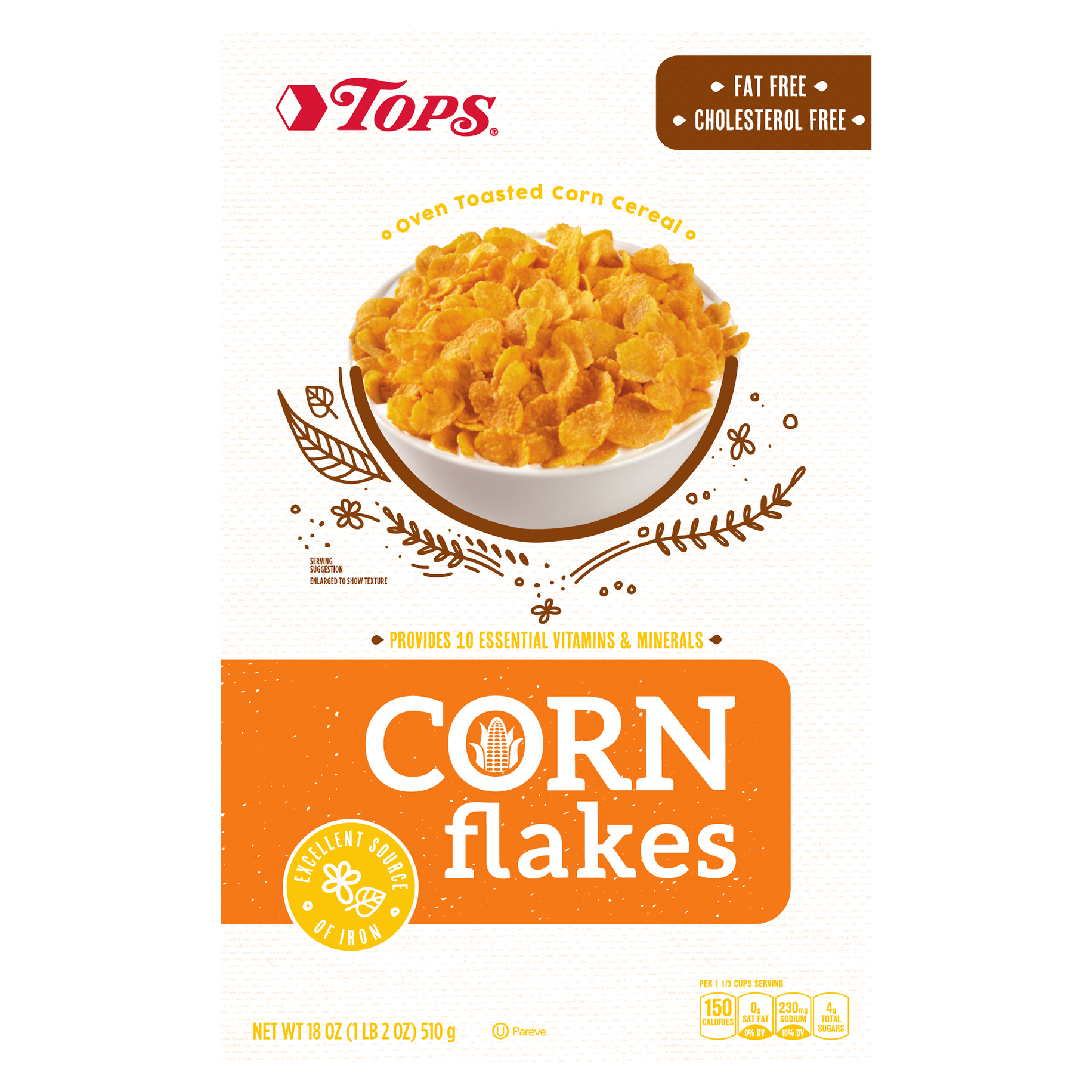 Great Value Toasted Corn Flakes Breakfast Cereal, 18 oz