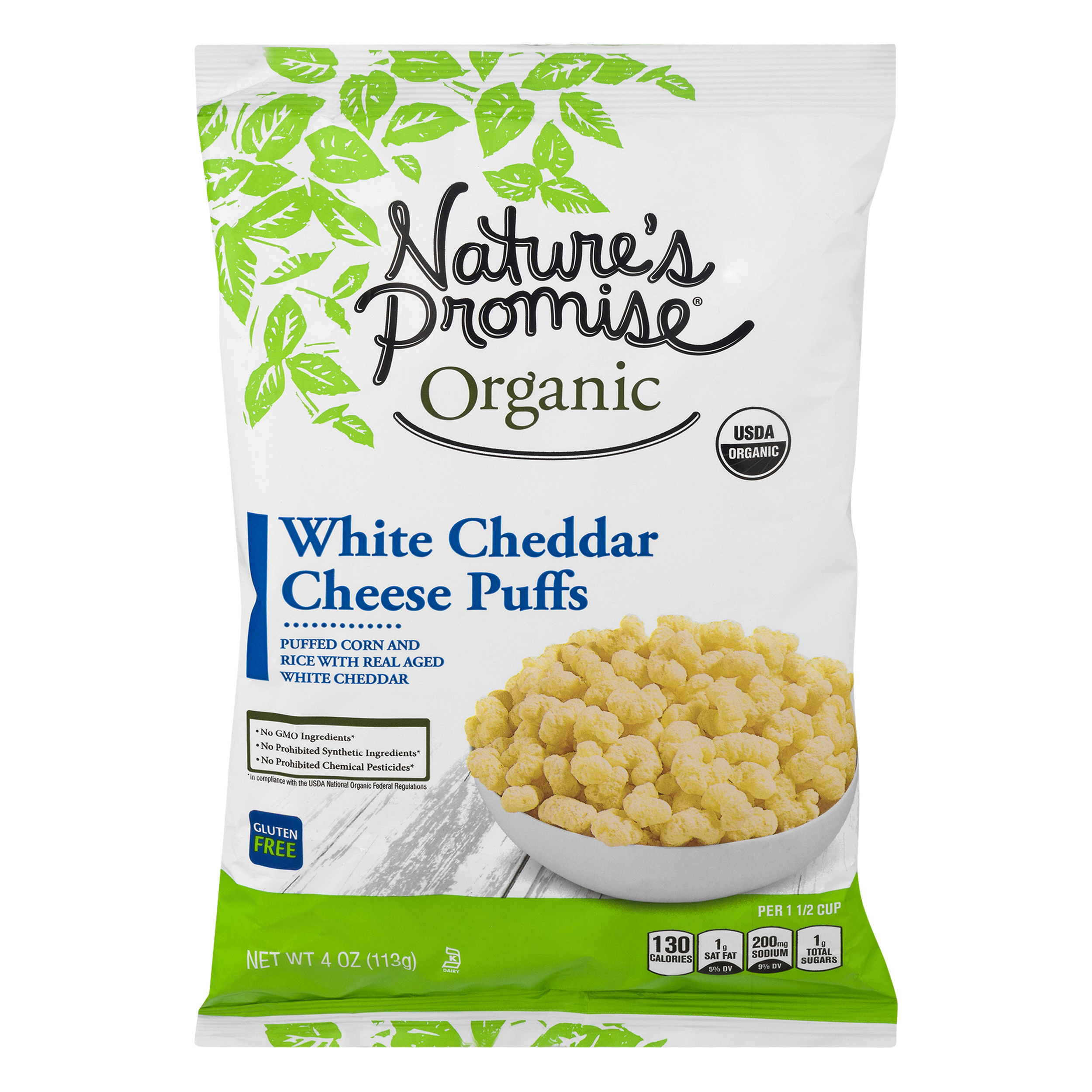 Natures Promise Organic White Cheddar Cheese Puffs 4 oz BAG